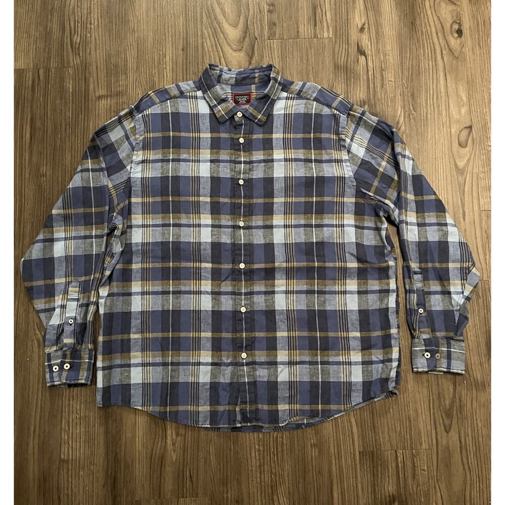 Untuckit Shirt Mens XXL 100% Linen Tribuno WR Long Sleeve Button Blue Plaid